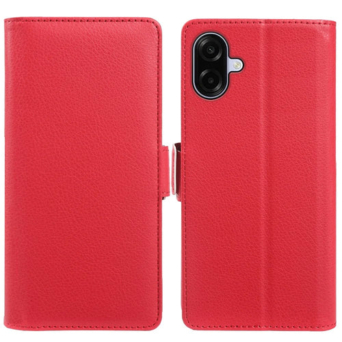 For Samsung Galaxy A08 5G / A08 4G / A07 4G Wallet Case with Dual Magnetic Clasp Litchi Textured Leather Flip Stand Phone Cover - Red - 1