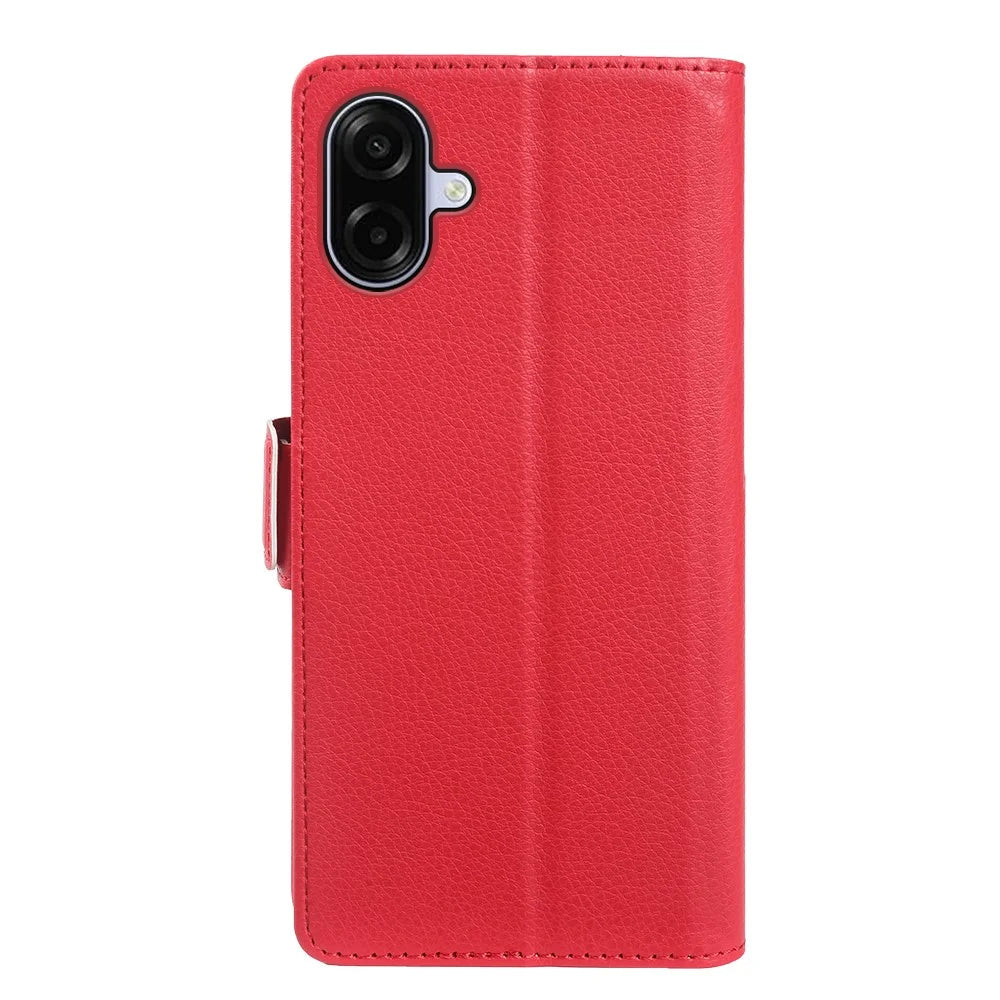 For Samsung Galaxy A08 5G / A08 4G / A07 4G Wallet Case with Dual Magnetic Clasp Litchi Textured Leather Flip Stand Phone Cover - Red - 2
