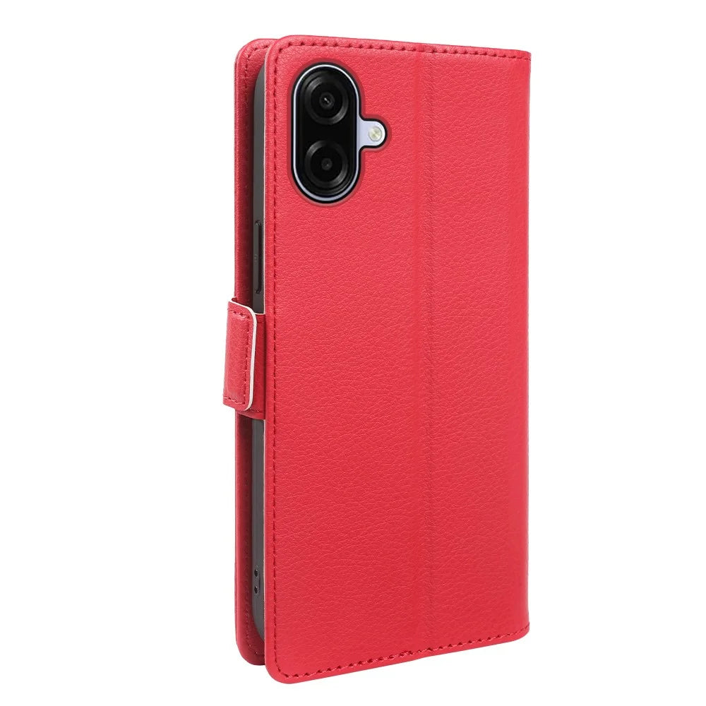 For Samsung Galaxy A08 5G / A08 4G / A07 4G Wallet Case with Dual Magnetic Clasp Litchi Textured Leather Flip Stand Phone Cover - Red - 7