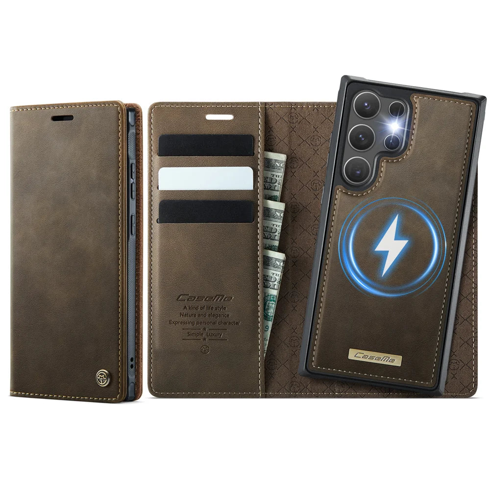CASEME For Samsung Galaxy S26 Ultra Magnetic Case  C49 RFID Blocking Detachable Wallet Leather Phone Cover - Coffee - 1