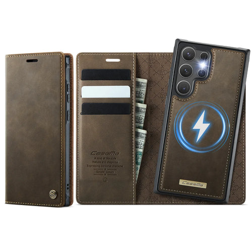 CASEME For Samsung Galaxy S26 Ultra Magnetic Case  C49 RFID Blocking Detachable Wallet Leather Phone Cover - Coffee - 1