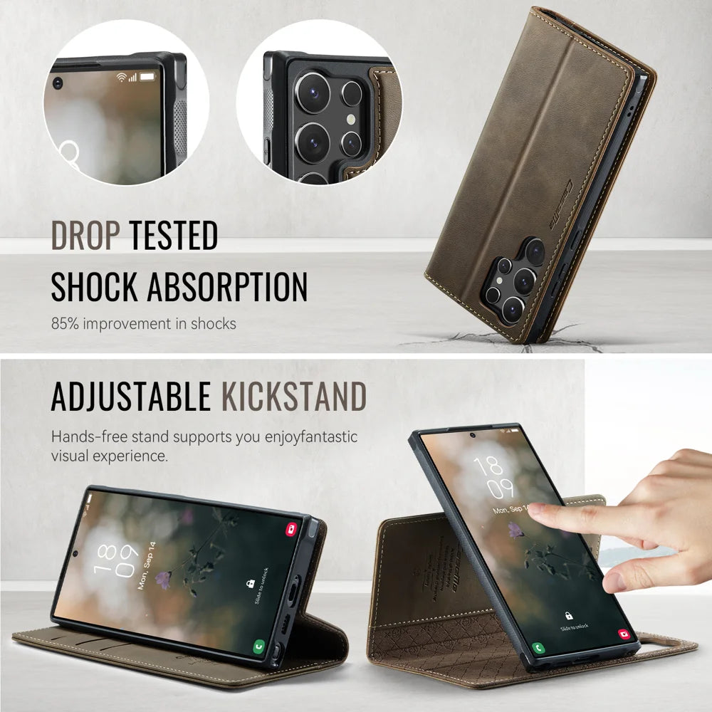 CASEME For Samsung Galaxy S26 Ultra Magnetic Case  C49 RFID Blocking Detachable Wallet Leather Phone Cover - Coffee - 2