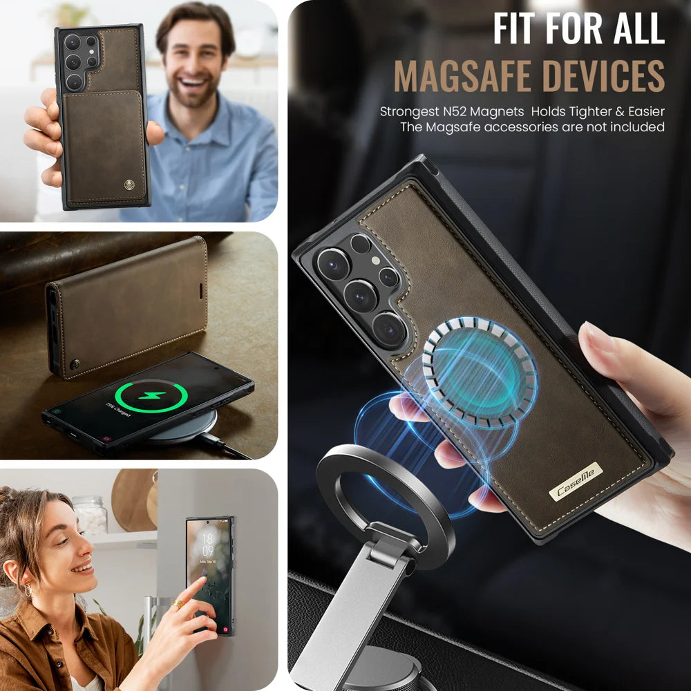 CASEME For Samsung Galaxy S26 Ultra Magnetic Case  C49 RFID Blocking Detachable Wallet Leather Phone Cover - Coffee - 3