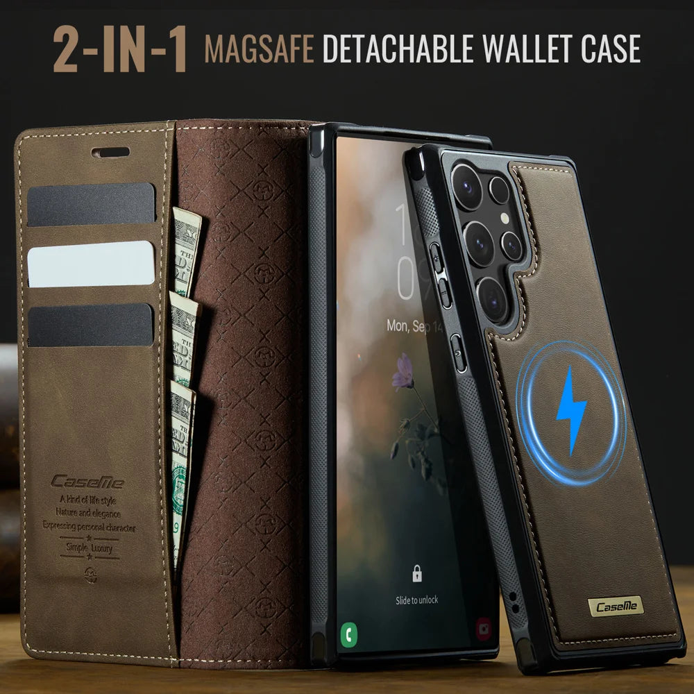 CASEME For Samsung Galaxy S26 Ultra Magnetic Case  C49 RFID Blocking Detachable Wallet Leather Phone Cover - Coffee - 4