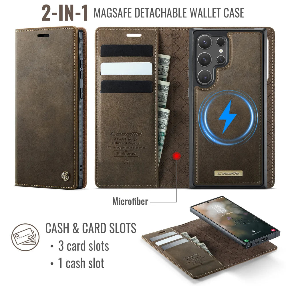 CASEME For Samsung Galaxy S26 Ultra Magnetic Case  C49 RFID Blocking Detachable Wallet Leather Phone Cover - Coffee - 5