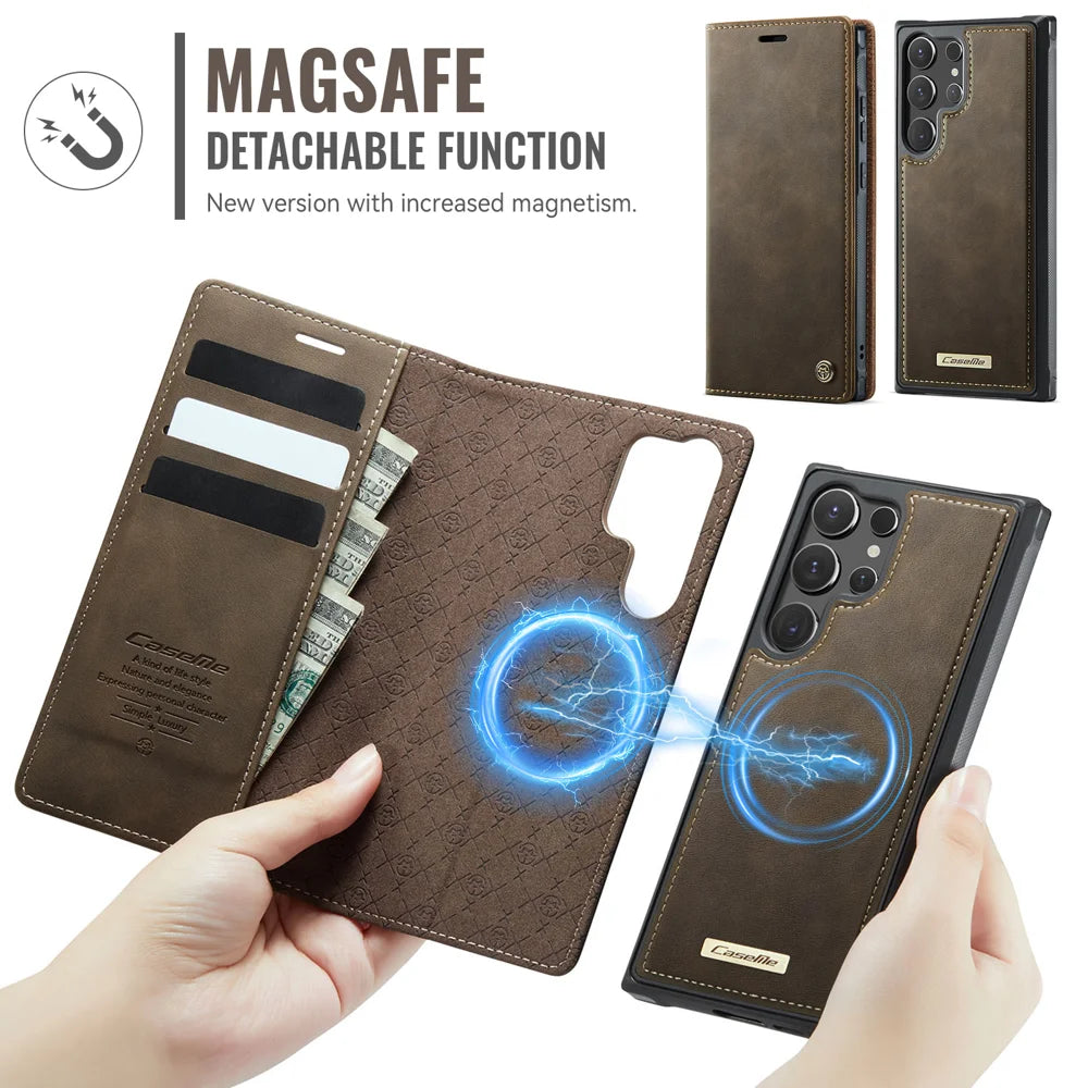 CASEME For Samsung Galaxy S26 Ultra Magnetic Case  C49 RFID Blocking Detachable Wallet Leather Phone Cover - Coffee - 6
