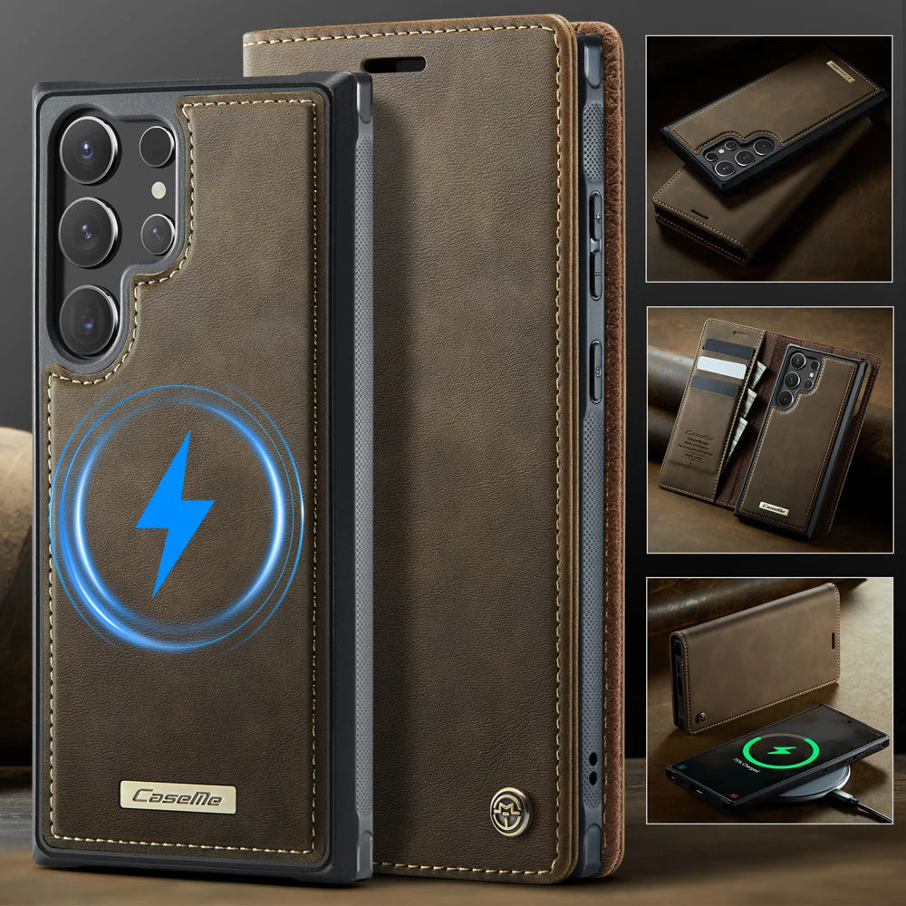 CASEME For Samsung Galaxy S26 Ultra Magnetic Case  C49 RFID Blocking Detachable Wallet Leather Phone Cover - Coffee - 7