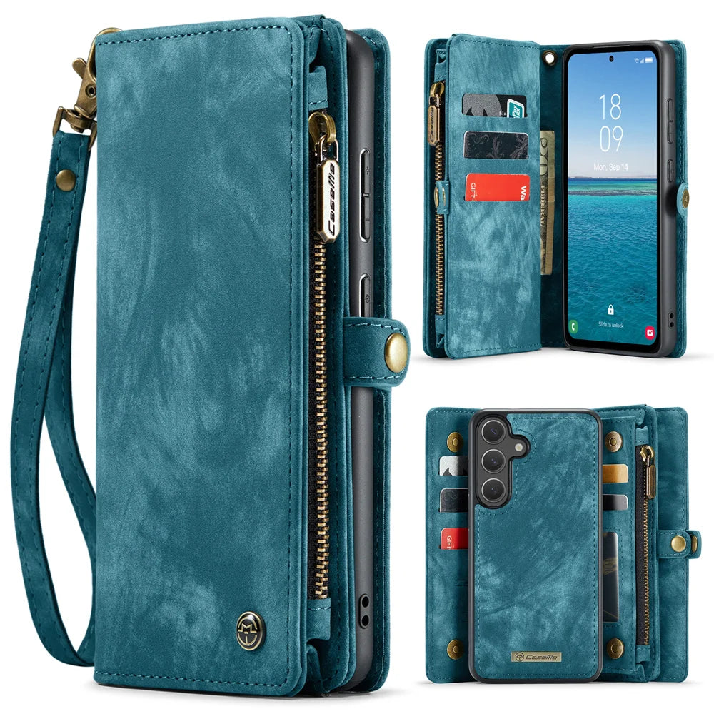 CASEME For Samsung Galaxy S26+ Phone Cases  008 Leather Cover with Detachable Wallet and Strap - Blue - 1
