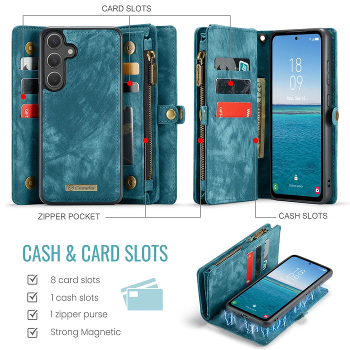 CASEME For Samsung Galaxy S26+ Phone Cases  008 Leather Cover with Detachable Wallet and Strap - Blue - 3