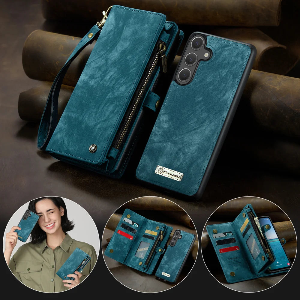 CASEME For Samsung Galaxy S26+ Phone Cases  008 Leather Cover with Detachable Wallet and Strap - Blue - 5