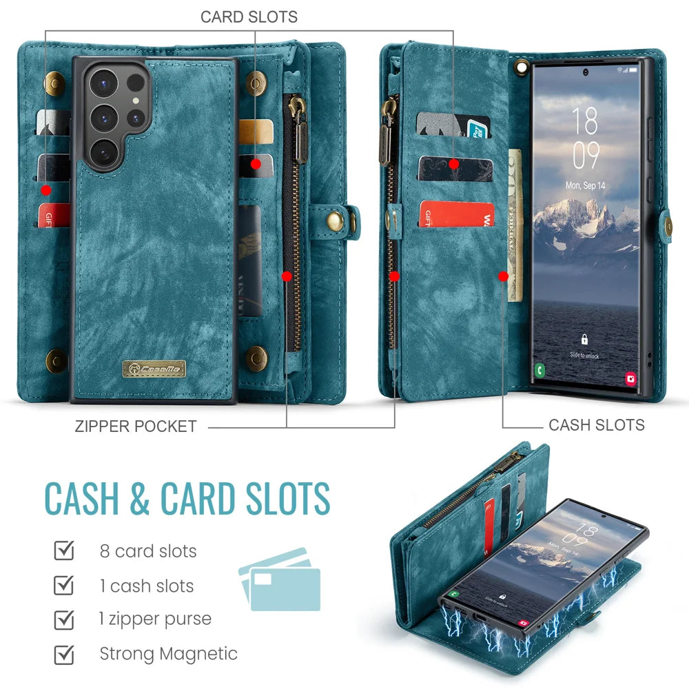 CASEME For Samsung Galaxy S26 Ultra Phone Cases  008 Leather Cover with Detachable Wallet and Strap - Blue - 3