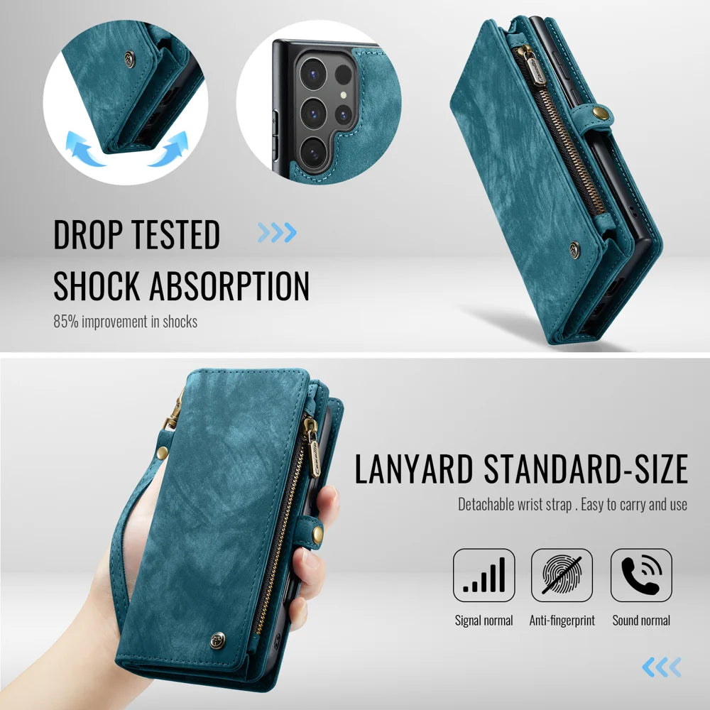 CASEME For Samsung Galaxy S26 Ultra Phone Cases  008 Leather Cover with Detachable Wallet and Strap - Blue - 4