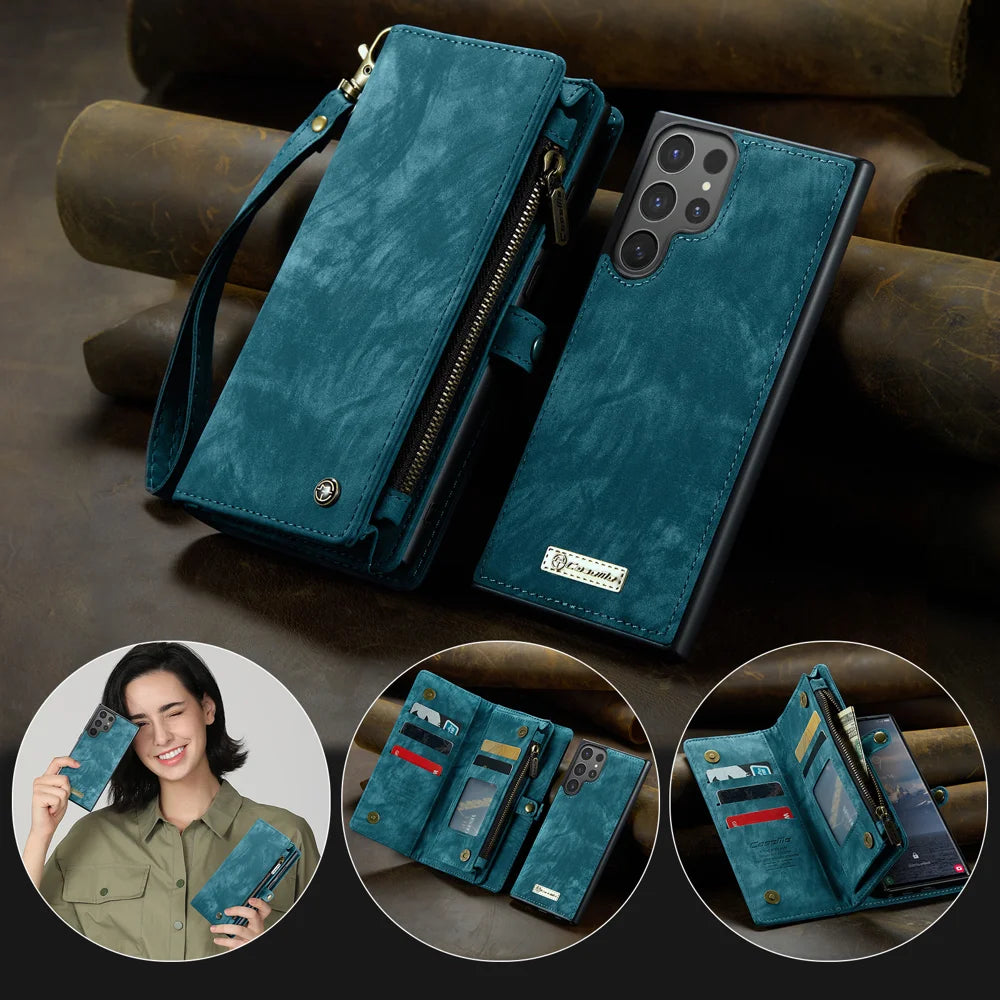 CASEME For Samsung Galaxy S26 Ultra Phone Cases  008 Leather Cover with Detachable Wallet and Strap - Blue - 5