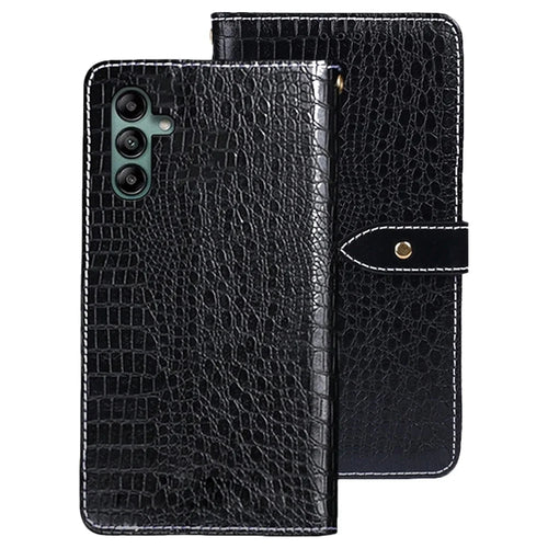 IDEWEI For Samsung Galaxy A04s 4G (164.7mm) Crocodile Texture PU Leather Wallet Phone Case Viewing Stand Magnetic Protective Flip Folio Cover - Black - 1