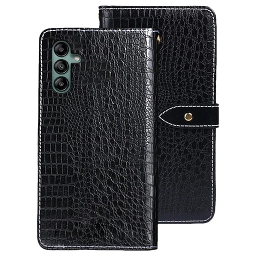 IDEWEI For Samsung Galaxy A04s 4G (164.7mm) Crocodile Texture PU Leather Wallet Phone Case Viewing Stand Magnetic Protective Flip Folio Cover - Black - 1