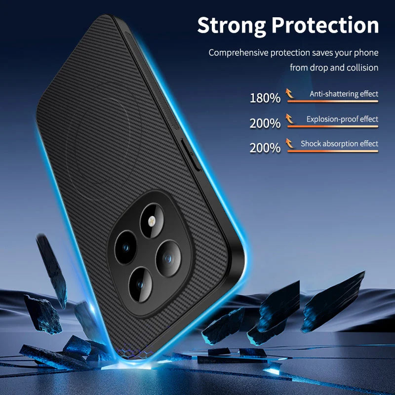 WANLONFENG For Xiaomi Redmi Note 15 Pro 4G (Global) Magnetic Case  TQ1 Series Carbon Fiber Texture PC TPU Phone Cover with 2Pcs Screen Films - Black - 2