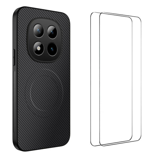 WANLONFENG For Xiaomi Redmi Note 15 Pro 5G (Global) Magnetic Case  TQ1 Series Carbon Fiber Texture PC TPU Phone Cover with 2Pcs Screen Films - Black - 1