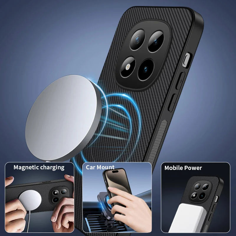 WANLONFENG For Xiaomi Redmi Note 15 4G (Global) Magnetic Case  TQ1 Series Carbon Fiber Texture PC TPU Phone Cover with 2Pcs Screen Films - Black - 4