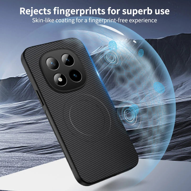 WANLONFENG For Xiaomi Redmi Note 15 4G (Global) Magnetic Case  TQ1 Series Carbon Fiber Texture PC TPU Phone Cover with 2Pcs Screen Films - Black - 5
