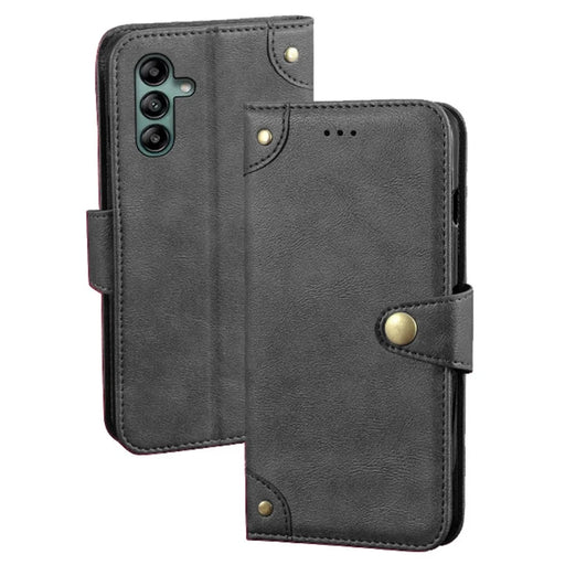 IDEWEI For Samsung Galaxy A04s 4G (164.7mm) Fine Texture TPU+PU Leather Wallet Stand Cell Phone Cover Phone Flip Case - Black - 1