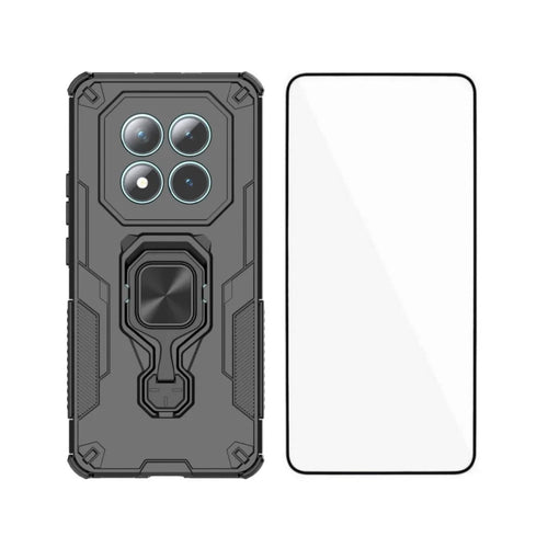 WANLONFENG For Xiaomi Poco M8 5G / Redmi Note 15 5G (Global) Phone Case PC TPU Back Cover Kickstand with Tempered Glass - Black - 1
