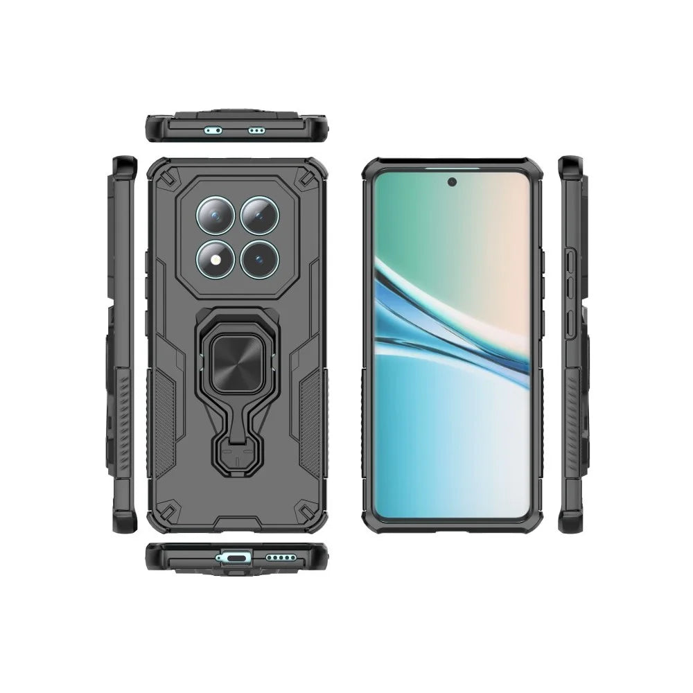 WANLONFENG For Xiaomi Poco M8 5G / Redmi Note 15 5G (Global) Phone Case PC TPU Back Cover Kickstand with Tempered Glass - Black - 4