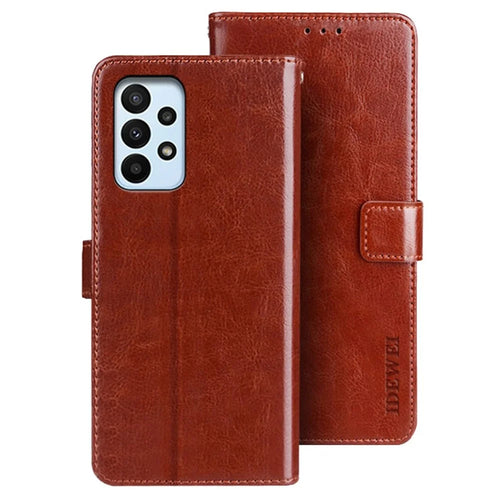 IDEWEI For Samsung Galaxy A23 4G / A23 5G (Global Version) Anti-scratch PU Leather Flip Stand Wallet Cover Crazy Horse Texture Phone Protective Case - Brown - 1