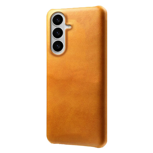 For Samsung Galaxy S26+ Case Calf Texture PU Leather Hard PC Protective Phone Cover - Orange - 1