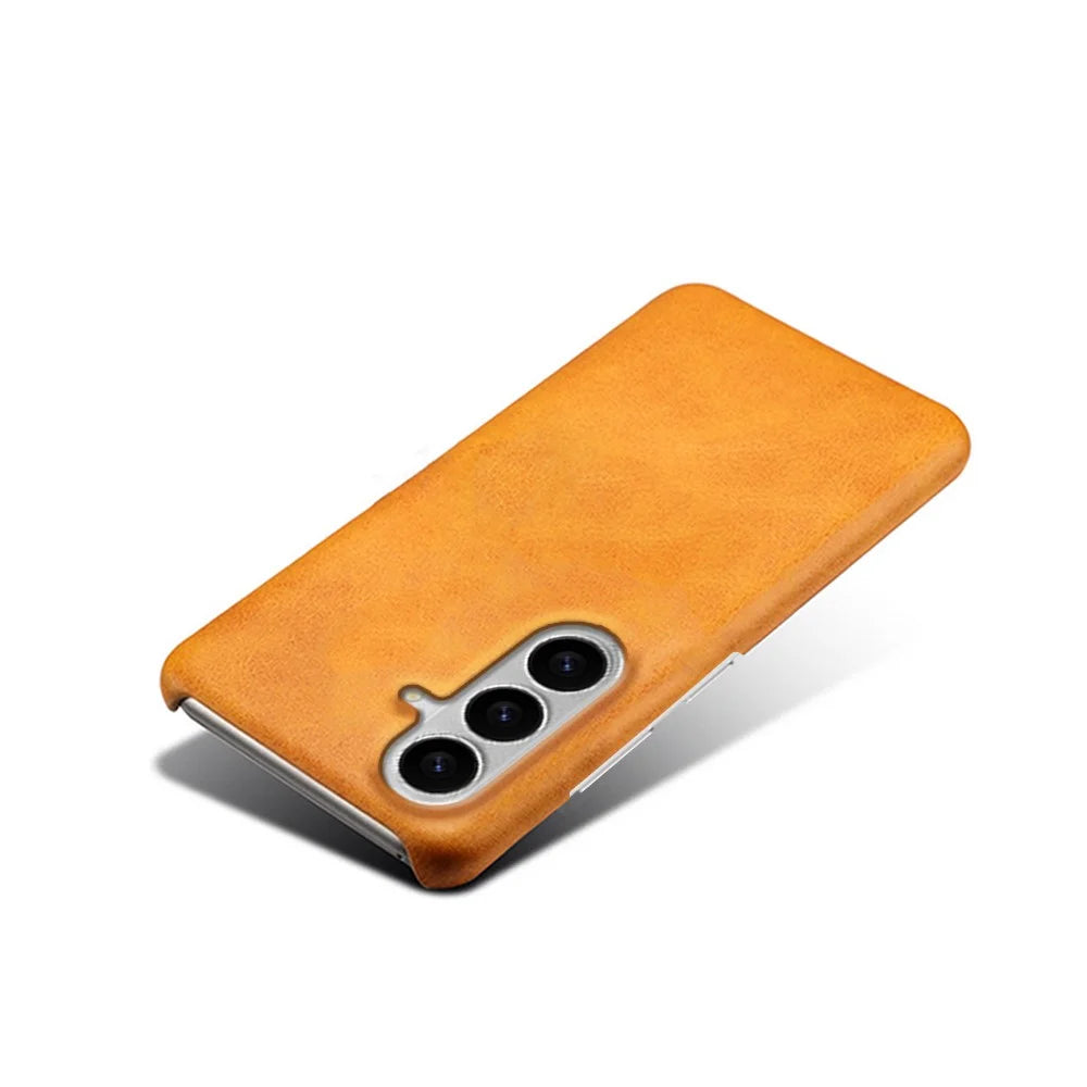 For Samsung Galaxy S26+ Case Calf Texture PU Leather Hard PC Protective Phone Cover - Orange - 3