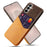 For Samsung Galaxy S26+ Case PU Leather Cloth Texture Hard PC Phone Cover with Card Holder - Orange - 1
