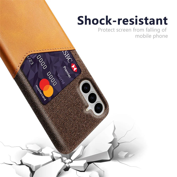 For Samsung Galaxy S26+ Case PU Leather Cloth Texture Hard PC Phone Cover with Card Holder - Orange - 2
