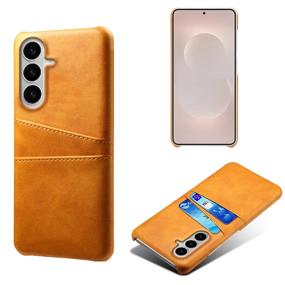 For Samsung Galaxy S26+ Case Dual Card Slots PU Leather + Hard PC Phone Cover - Orange - 1