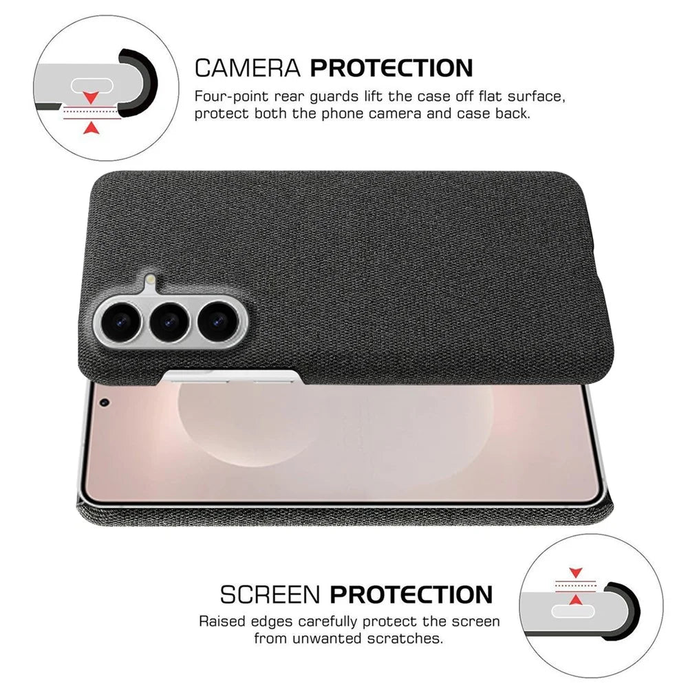 For Samsung Galaxy S26+ Phone Case Cloth Texture Anti-Scratch Protective PC Back Cover - Black - 5