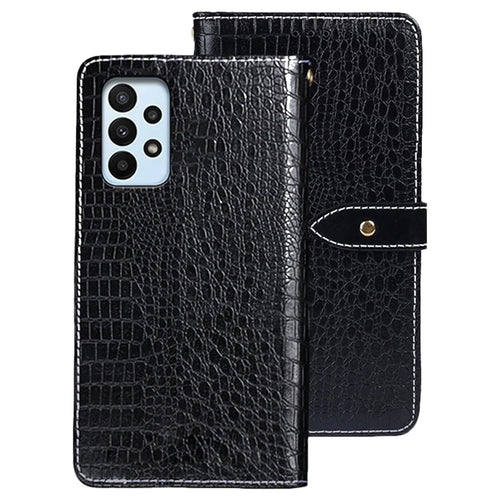 IDEWEI For Samsung Galaxy A23 4G / A23 5G (Global Version) Crocodile Texture PU Leather Wallet Phone Case Viewing Stand Magnetic Protective Flip Folio Cover - Black - 1