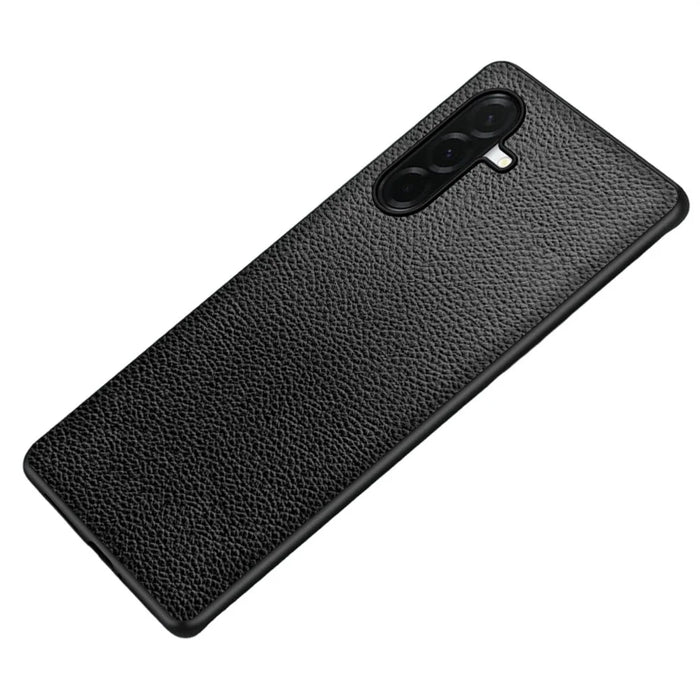 For Samsung Galaxy A36 5G Case Litchi Texture PU Leather Coated PC + TPU Protective Phone Back Cover - Black - 1