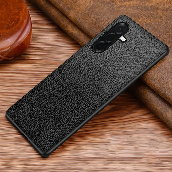 For Samsung Galaxy A37 5G Case Litchi Texture PU Leather Coated PC + TPU Protective Phone Back Cover - Black - 2