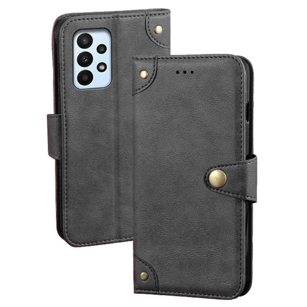 IDEWEI For Samsung Galaxy A23 4G / A23 5G (Global Version) Anti-scratch Fine Texture Phone Flip Case TPU+PU Leather Wallet Stand Cell Phone Cover - Black - 1