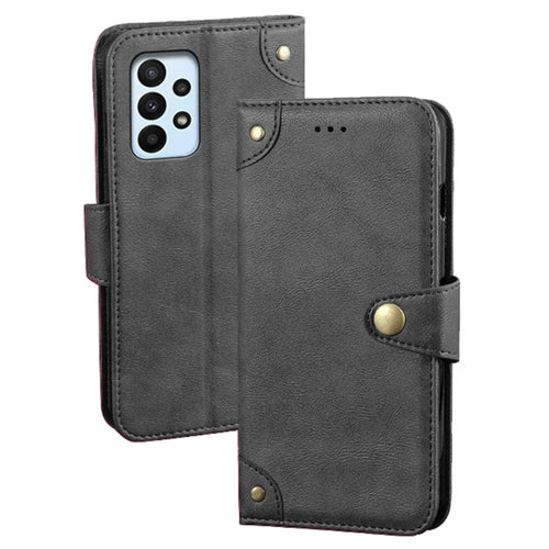 IDEWEI For Samsung Galaxy A23 4G / A23 5G (Global Version) Anti-scratch Fine Texture Phone Flip Case TPU+PU Leather Wallet Stand Cell Phone Cover - Black - 1