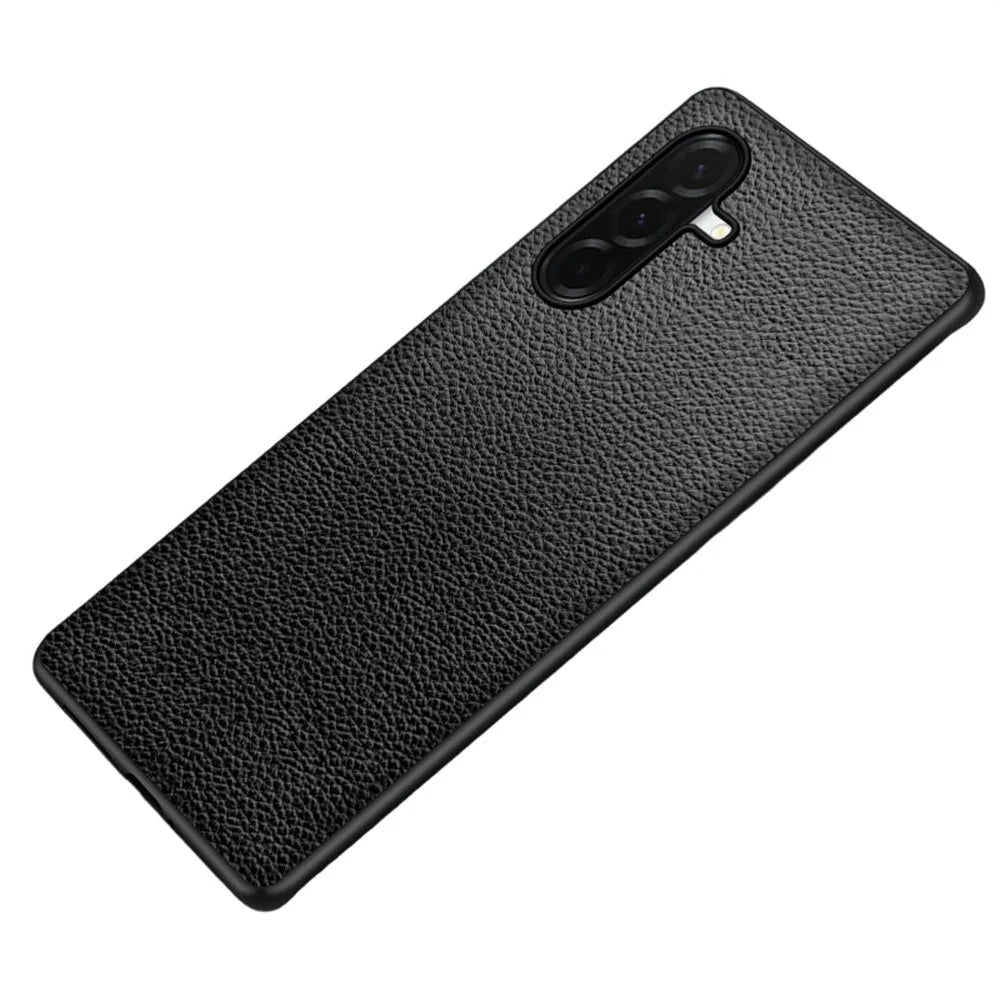 For Samsung Galaxy S26+ Case Litchi Texture PU Leather Coated PC + TPU Protective Phone Back Cover - Black - 1