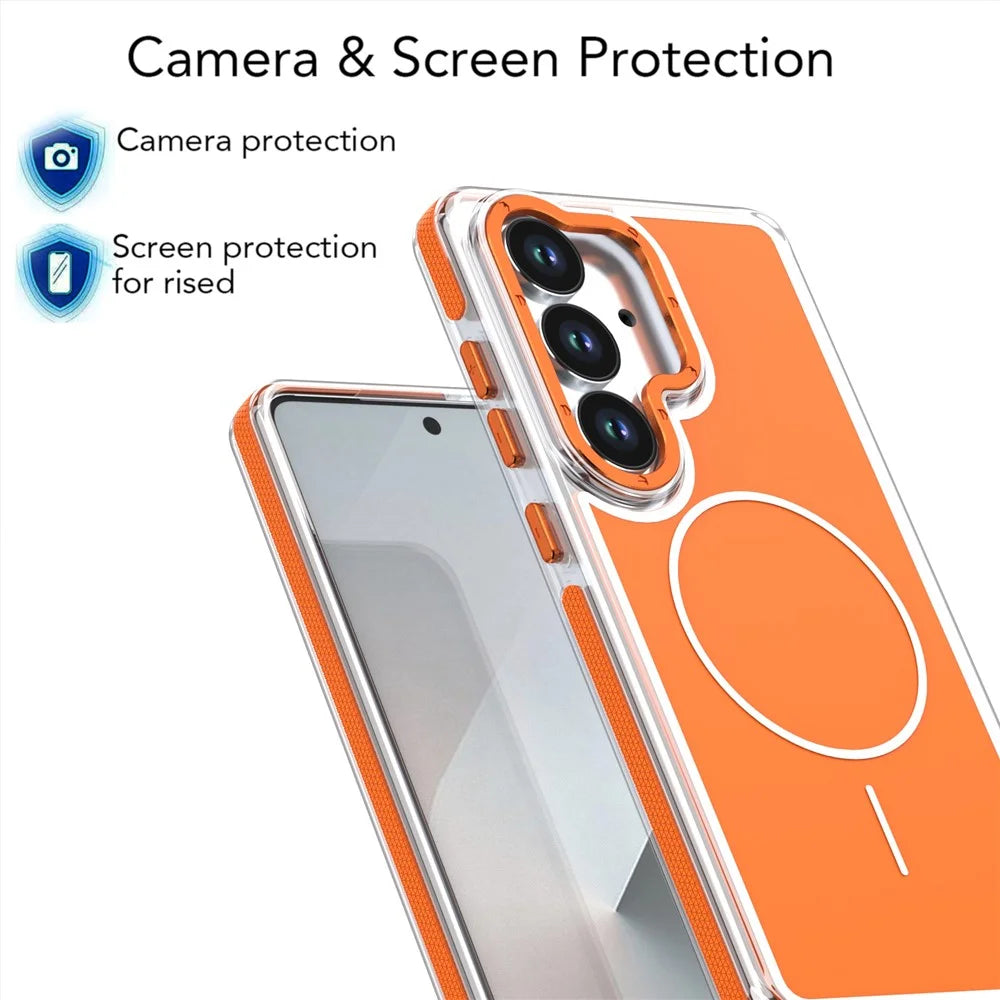 For Samsung Galaxy S25  /  S24 Magnetic Case Dual Color Shockproof TPU PC Phone Cover - Orange - 4