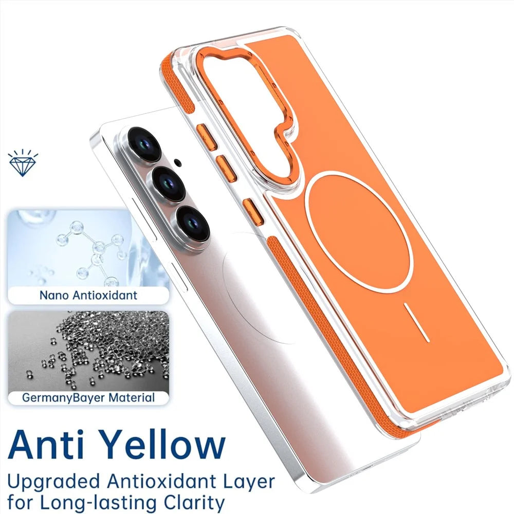 For Samsung Galaxy S25  /  S24 Magnetic Case Dual Color Shockproof TPU PC Phone Cover - Orange - 6