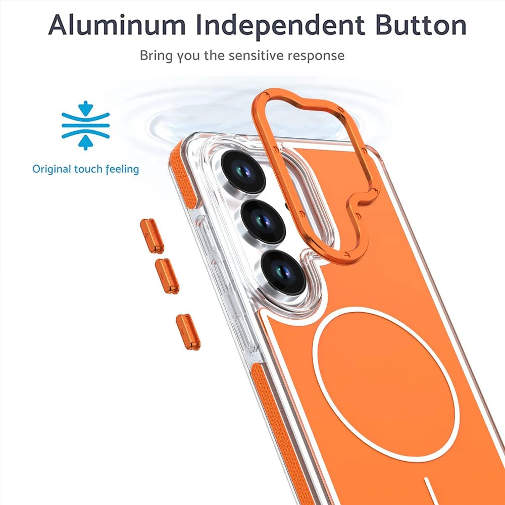 For Samsung Galaxy S25+  /  S24+ Magnetic Case Dual Color Shockproof TPU PC Phone Cover - Orange - 2