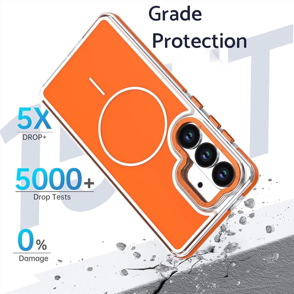 For Samsung Galaxy S25+  /  S24+ Magnetic Case Dual Color Shockproof TPU PC Phone Cover - Orange - 3