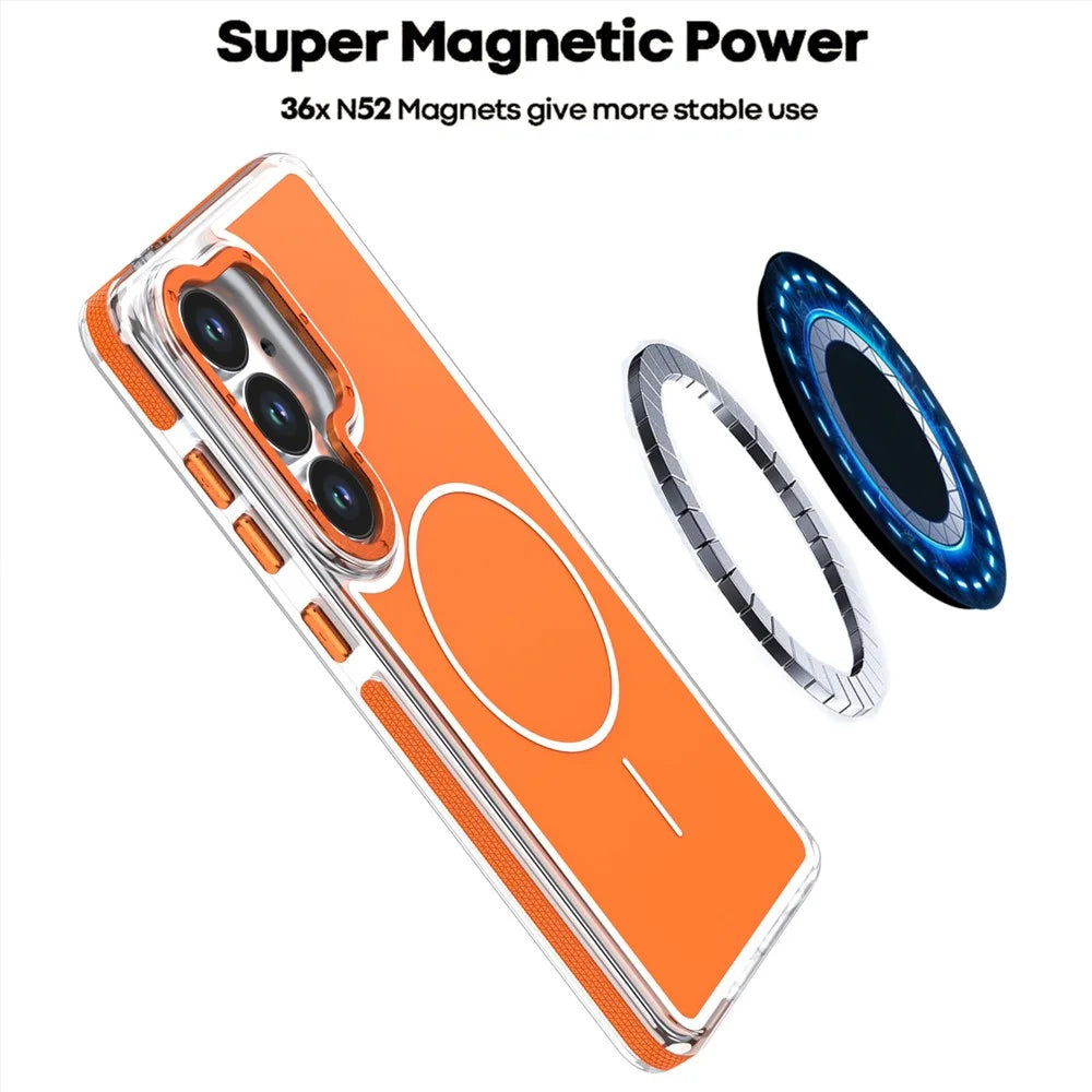 For Samsung Galaxy S25+  /  S24+ Magnetic Case Dual Color Shockproof TPU PC Phone Cover - Orange - 5