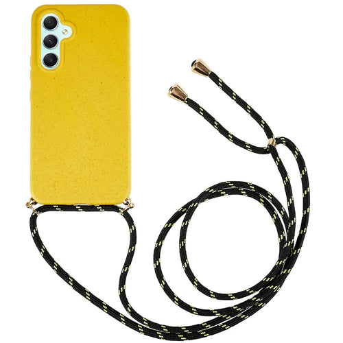For Samsung Galaxy S26+ Case Biodegradable Wheat Straw + TPU Eco-Friendly Phone Cover with Lanyard - Yellow - 1