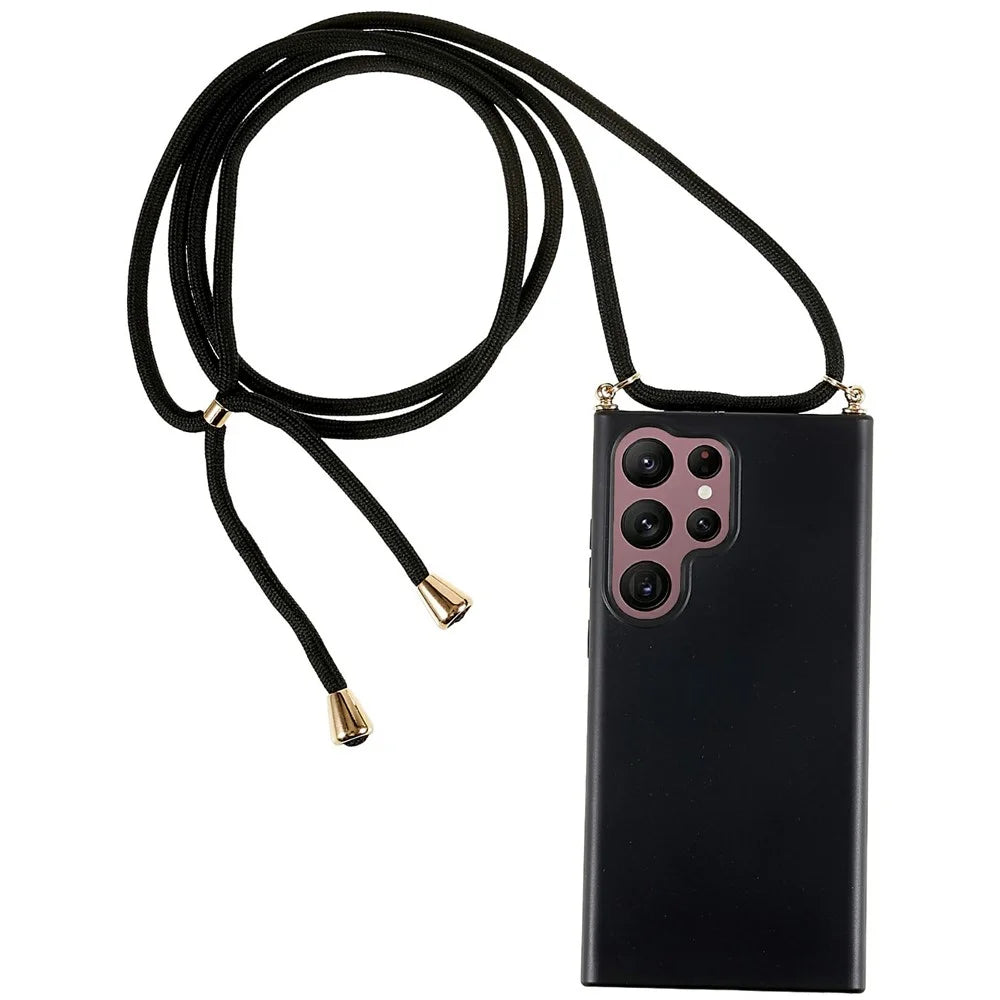 For Samsung Galaxy S26 Ultra Case Biodegradable Wheat Straw + TPU Eco-Friendly Phone Cover with Lanyard - Black - 1