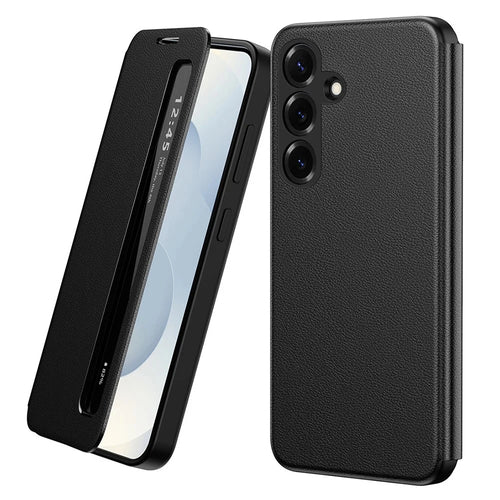 For Samsung Galaxy S26 Case Smart View Window Leather Phone Cover - Black - 1
