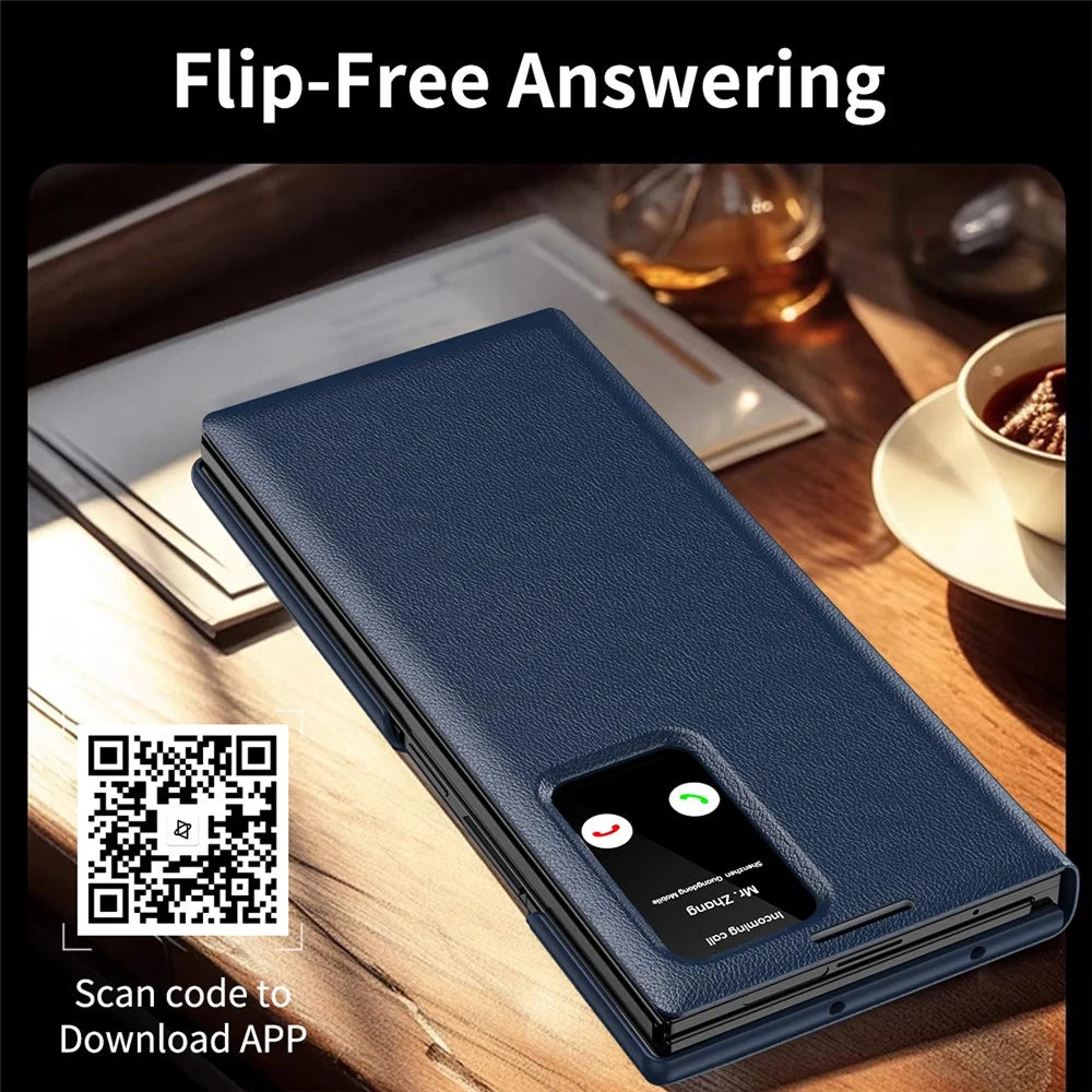 For Samsung Galaxy Z TriFold 5G Case with Card Holder Smart View Window Leather Phone Cover - Sapphire - 5