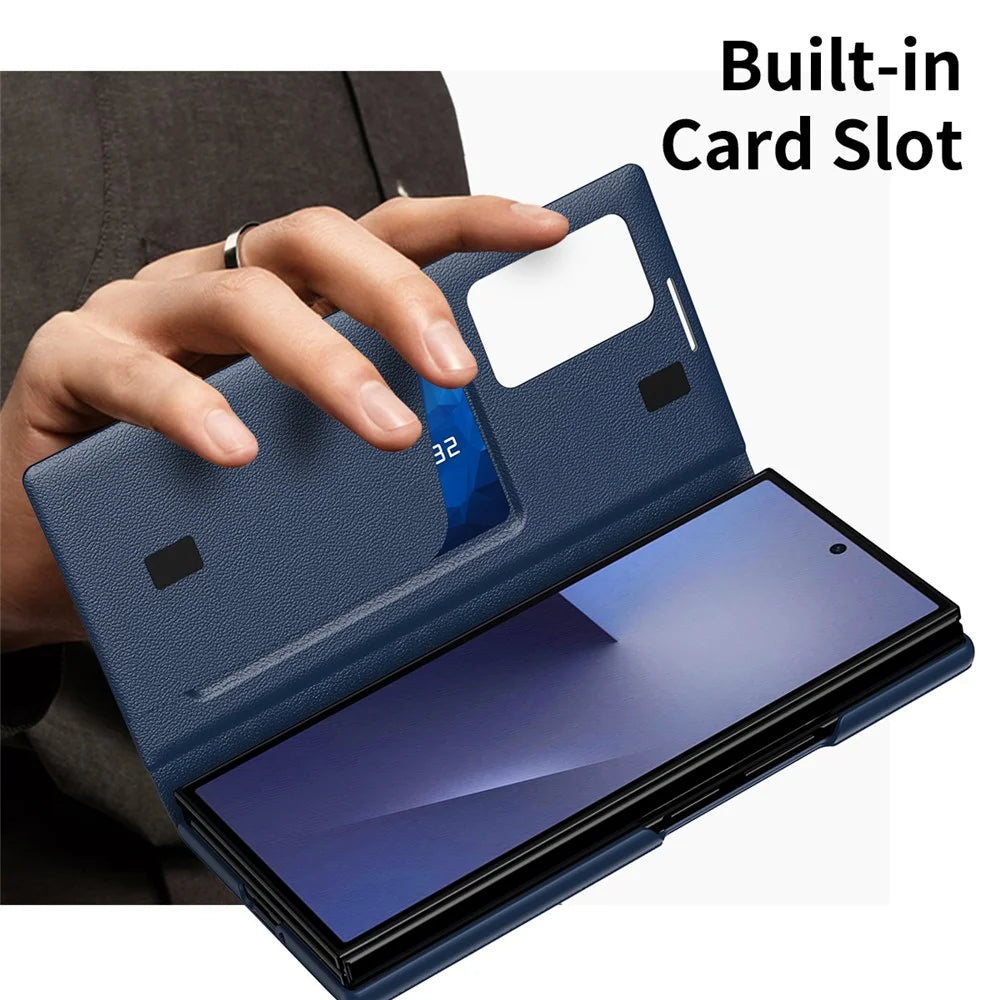 For Samsung Galaxy Z TriFold 5G Case with Card Holder Smart View Window Leather Phone Cover - Sapphire - 6