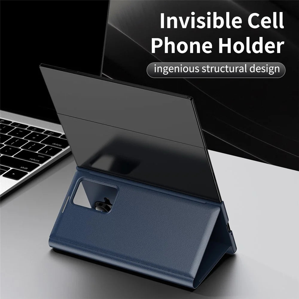 For Samsung Galaxy Z TriFold 5G Case with Card Holder Smart View Window Leather Phone Cover - Sapphire - 7